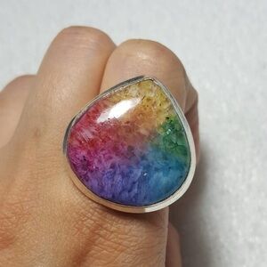 Multi Colors Solar Quartz 925  Silver Heart Shape Gemstone Ring